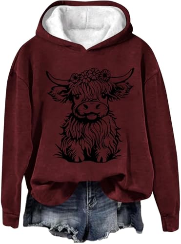 SPSMOKH Kapuzenpullover für Damen, Motiv: Hochlandkuh, Rundhalsausschnitt, Kawaii-Kuh-Buchstaben-Druck, langärmelig, für Teenager, Mädchen, Basic-Sweatshirt, Schule, Junior-Top, lässiger Pullover SPSMOKH Kapuzenpullover für Damen, Motiv: Hochlandkuh, Rundhalsausschnitt, Kawaii-Kuh-Buchstaben-Druck, langärmelig, für Teenager, Mädchen, Basic-Sweatshirt, Schule, Junior-Top, lässiger Pullover von SPSMOKH