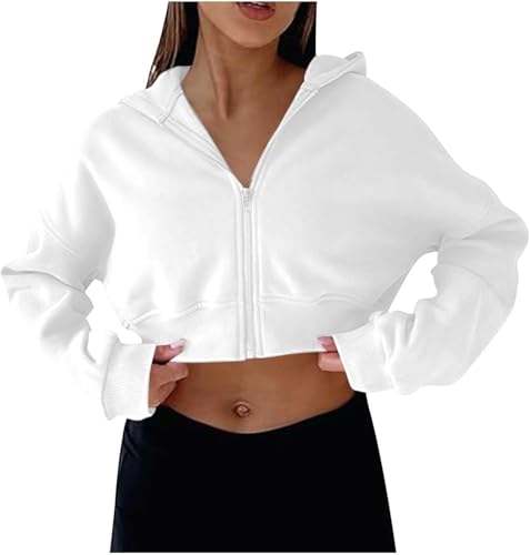 SPSMOKH Kapuzenpullover mit Reißverschluss für Damen, UK-Crop-Sweatshirts, langärmelig, einfarbig, Sport, Fitnessstudio, Laufen, bauchfreies Oberteil, Jacke, Sportbekleidung, Streetwear, trendig, Y2K SPSMOKH Kapuzenpullover mit Reißverschluss für Damen, UK-Crop-Sweatshirts, langärmelig, einfarbig, Sport, Fitnessstudio, Laufen, bauchfreies Oberteil, Jacke, Sportbekleidung, Streetwear, trendig, Y2K von SPSMOKH