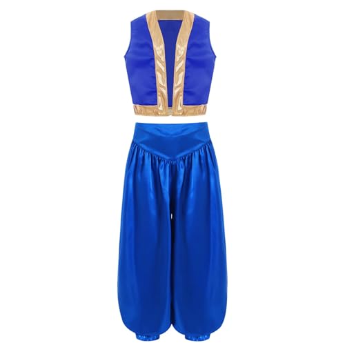 SPSMOKH Kinder Arabischer Prinz Kostüm Jungen Weste Top mit Haremshose für Cosplay Party (Blau, 15–16 Jahre) von SPSMOKH