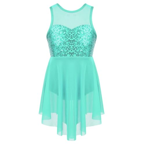 SPSMOKH Kinder Mädchen Glänzende Pailletten Lyrisches Tanzkleid Ärmellos Balletttrikot Tüllröcke (Mintgrün, 11–12 Jahre) von SPSMOKH