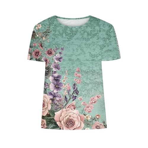 SPSMOKH Kurzärmelige Blusen für Damen, Sommer-Tops für Damen, Blumendruck, niedliche Hemden, Vintrage-Grafik-T-Shirt, lässig, zum Ausgehen, Strandpullover, Tunika-Bluse (#001, M) von SPSMOKH