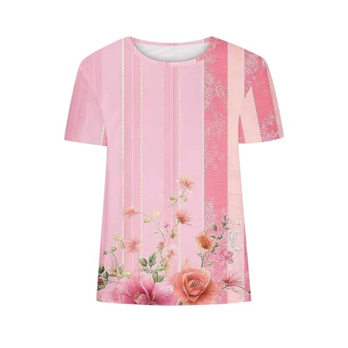 SPSMOKH Kurzärmelige Blusen für Damen, Sommer-Tops für Damen, Blumendruck, niedliche Hemden, Vintrage-Grafik-T-Shirt, lässig, zum Ausgehen, Strandpullover, Tunika-Bluse (#017, XXL) von SPSMOKH
