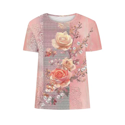 SPSMOKH Kurzärmelige Blusen für Damen, Sommer-Tops für Damen, Blumendruck, niedliche Hemden, Vintrage-Grafik-T-Shirt, lässig, zum Ausgehen, Strandpullover, Tunika-Bluse (#027, XXL) von SPSMOKH