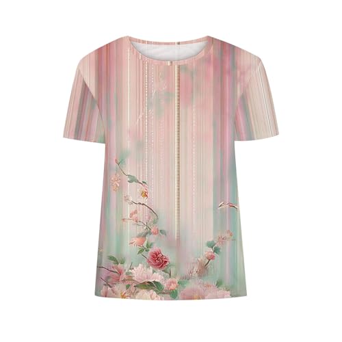 SPSMOKH Kurzärmelige Blusen für Damen, Sommer-Tops für Damen, Blumendruck, niedliche Hemden, Vintrage-Grafik-T-Shirt, lässig, zum Ausgehen, Strandpullover, Tunika-Bluse (#029, 3XL) von SPSMOKH