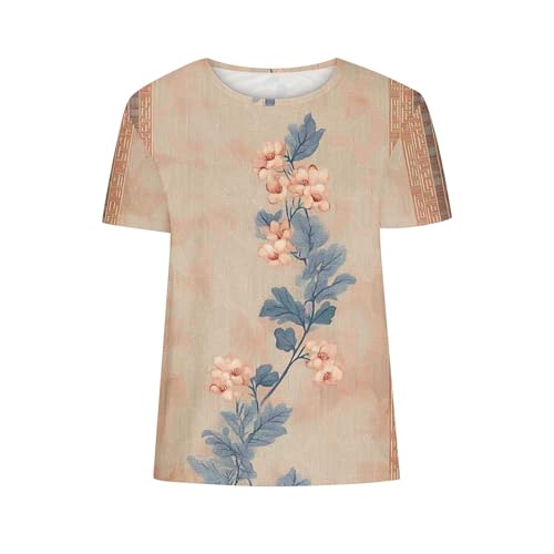 SPSMOKH Kurzärmelige Blusen für Damen, Sommer-Tops für Damen, Blumendruck, niedliche Hemden, Vintrage-Grafik-T-Shirt, lässig, zum Ausgehen, Strandpullover, Tunika-Bluse (#033, 3XL) von SPSMOKH