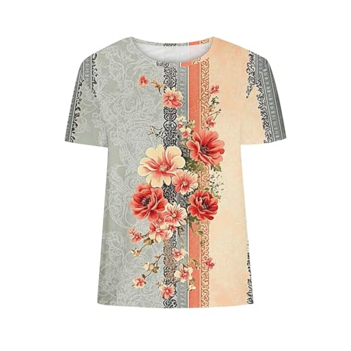 SPSMOKH Kurzärmelige Blusen für Damen, Sommer-Tops für Damen, Blumendruck, niedliche Hemden, Vintrage-Grafik-T-Shirt, lässig, zum Ausgehen, Strandpullover, Tunika-Bluse (#035, S) von SPSMOKH