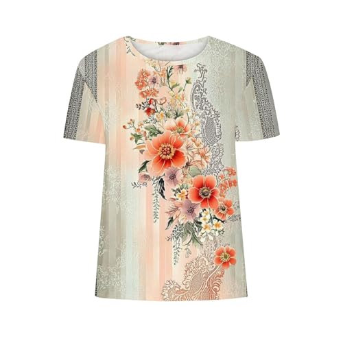 SPSMOKH Kurzärmelige Blusen für Damen, Sommer-Tops für Damen, Blumendruck, niedliche Hemden, Vintrage-Grafik-T-Shirt, lässig, zum Ausgehen, Strandpullover, Tunika-Bluse (#036, 3XL) von SPSMOKH