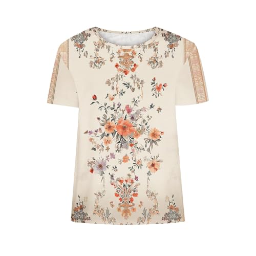 SPSMOKH Kurzärmelige Blusen für Damen, Sommer-Tops für Damen, Blumendruck-T-Shirt, niedliche Hemden, Vintrage-Grafik-T-Shirt, lässig, zum Ausgehen, Strandpullover, Tunika-Bluse (#032, S) von SPSMOKH