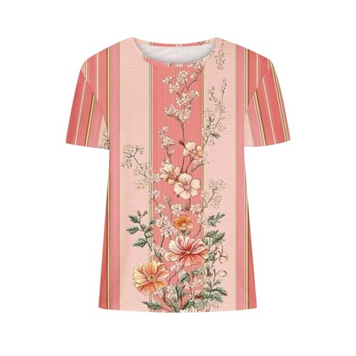 SPSMOKH Kurzärmelige Blusen für Damen, Sommer-Tops für Damen, mit Blumendruck, niedliche Hemden, Vintrage-Grafik-T-Shirt, lässig, zum Ausgehen, Strandpullover, Tunika-Bluse (#016, L) von SPSMOKH