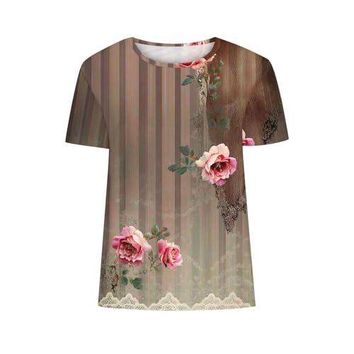 SPSMOKH Kurzärmelige Blusen für Damen, Sommer-Tops für Damen, mit Blumendruck, niedliche Hemden, Vintrage-Grafik-T-Shirt, lässig, zum Ausgehen, Strandpullover, Tunika-Bluse (#021, L) von SPSMOKH