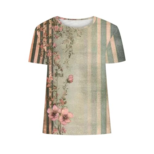 SPSMOKH Kurzärmelige Blusen für Damen, Sommer-Tops für Damen, mit Blumendruck, niedliche Hemden, Vintrage-Grafik-T-Shirt, lässig, zum Ausgehen, Strandpullover, Tunika-Bluse (#024, L) von SPSMOKH