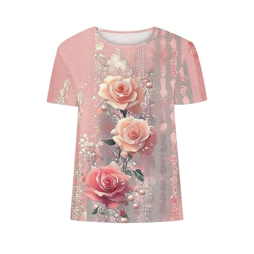 SPSMOKH Kurzärmelige Blusen für Damen, Sommer-Tops für Damen, mit Blumendruck, niedliche Hemden, Vintrage-Grafik-T-Shirt, lässig, zum Ausgehen, Strandpullover, Tunika-Bluse (#026, L) von SPSMOKH