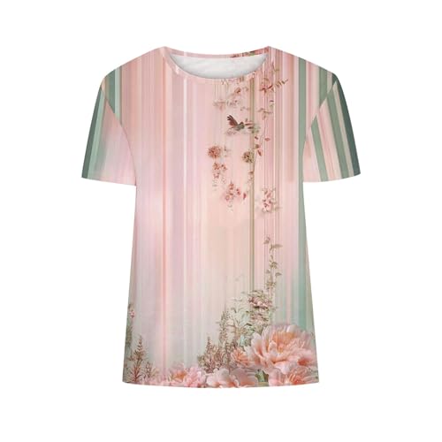 SPSMOKH Kurzärmelige Blusen für Damen, Sommer-Tops für Damen, mit Blumendruck, niedliche Hemden, Vintrage-Grafik-T-Shirt, lässig, zum Ausgehen, Strandpullover, Tunika-Bluse (#028, L) von SPSMOKH