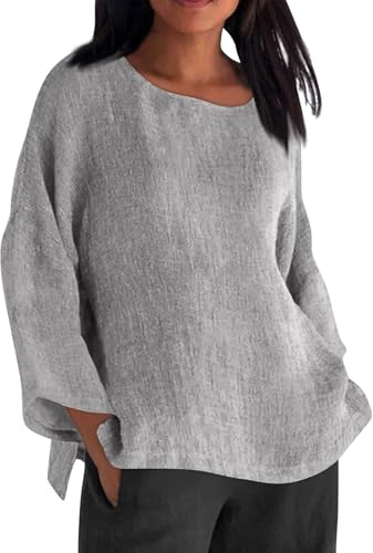 SPSMOKH Langärmeliges Oberteil für Damen, Sommer, übergroßes T-Shirt, Baumwoll-Leinen, Blusen und Hemden, Rundhalsausschnitt, lockeres Hemd, Frühling, elegant, Büro, Arbeit, Bluse, Seihtuch, Schaukel SPSMOKH Langärmeliges Oberteil für Damen, Sommer, übergroßes T-Shirt, Baumwoll-Leinen, Blusen und Hemden, Rundhalsausschnitt, lockeres Hemd, Frühling, elegant, Büro, Arbeit, Bluse, Seihtuch, Schaukel von SPSMOKH
