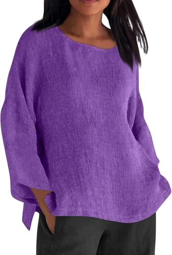 SPSMOKH Langärmeliges Oberteil für Damen, Sommer, übergroßes T-Shirt, Baumwoll-Leinen, Blusen und Hemden, Rundhalsausschnitt, lockeres Hemd, Frühling, elegant, Büro, Arbeit, Bluse, Seihtuch, Swing SPSMOKH Langärmeliges Oberteil für Damen, Sommer, übergroßes T-Shirt, Baumwoll-Leinen, Blusen und Hemden, Rundhalsausschnitt, lockeres Hemd, Frühling, elegant, Büro, Arbeit, Bluse, Seihtuch, Swing von SPSMOKH