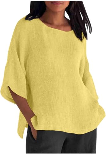 SPSMOKH Langärmeliges Oberteil für Damen, Sommer, übergroßes T-Shirt, Baumwollleinen, Blusen und Hemden, Rundhalsausschnitt, lockeres Hemd, Frühling, elegant, Büro, Arbeit, Bluse, Seihtuch, Schaukel SPSMOKH Langärmeliges Oberteil für Damen, Sommer, übergroßes T-Shirt, Baumwollleinen, Blusen und Hemden, Rundhalsausschnitt, lockeres Hemd, Frühling, elegant, Büro, Arbeit, Bluse, Seihtuch, Schaukel von SPSMOKH