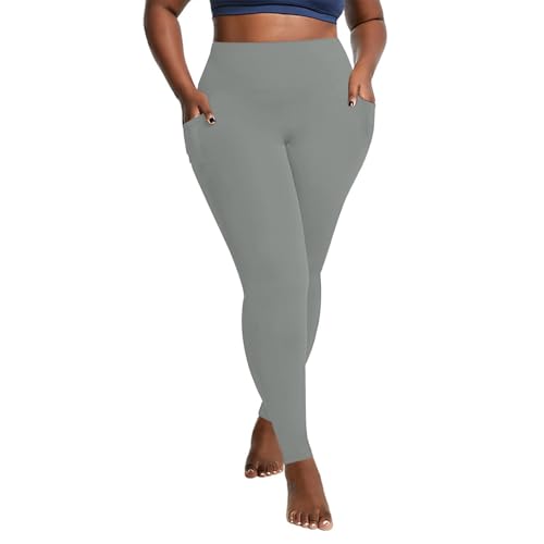 SPSMOKH Leggings mit Taschen für Damen, Bauchkontrolle, Workout, butterweich, elastisch, blickdicht, Yogahose, hohe Taille, bequem, schmal, Grau, Größe 3XL SPSMOKH Leggings mit Taschen für Damen, Bauchkontrolle, Workout, butterweich, elastisch, blickdicht, Yogahose, hohe Taille, bequem, schmal, Grau, Größe 3XL von SPSMOKH