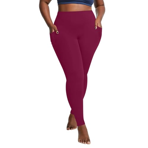 SPSMOKH Leggings mit Taschen für Damen, Bauchkontrolle, Workout, butterweich, elastisch, blickdicht, Yogahose, hohe Taille, bequem, schmal, Weinrot, Größe 4XL SPSMOKH Leggings mit Taschen für Damen, Bauchkontrolle, Workout, butterweich, elastisch, blickdicht, Yogahose, hohe Taille, bequem, schmal, Weinrot, Größe 4XL von SPSMOKH