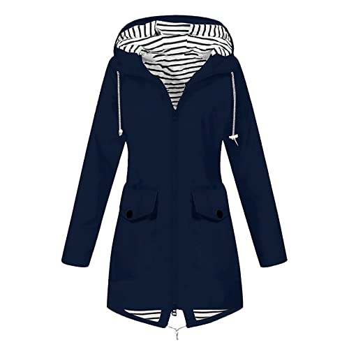 SPSMOKH Leichte Regenjacke für Damen, Kapuzenjacken, wasserdicht, übergroßer Windbreaker, einfarbig, Reißverschluss, Mantel mit Kapuze, 3-in-1, lange Jacken, lässig, leicht, atmungsaktiv (Marineblau SPSMOKH Leichte Regenjacke für Damen, Kapuzenjacken, wasserdicht, übergroßer Windbreaker, einfarbig, Reißverschluss, Mantel mit Kapuze, 3-in-1, lange Jacken, lässig, leicht, atmungsaktiv (Marineblau von SPSMOKH