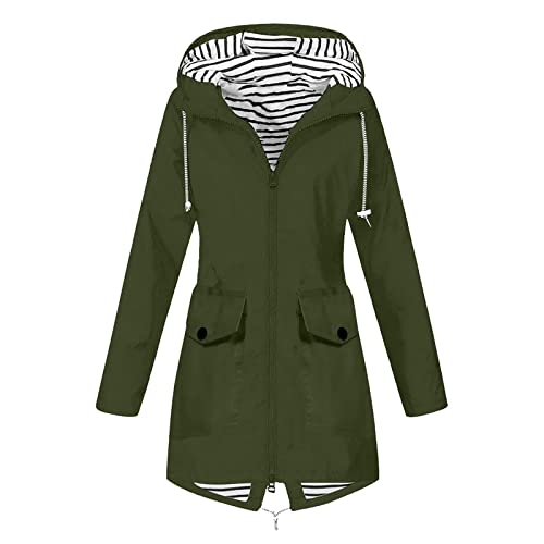 SPSMOKH Leichte Regenjacke für Damen, Kapuzenjacken, wasserdicht, übergroßer Windbreaker, einfarbig, Reißverschluss, Mantel mit Kapuze, 3-in-1, lange Jacken, lässig, leicht, atmungsaktiv (Armeegrün, M SPSMOKH Leichte Regenjacke für Damen, Kapuzenjacken, wasserdicht, übergroßer Windbreaker, einfarbig, Reißverschluss, Mantel mit Kapuze, 3-in-1, lange Jacken, lässig, leicht, atmungsaktiv (Armeegrün, M von SPSMOKH