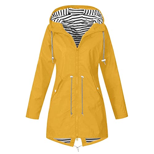 SPSMOKH Leichte Regenjacke für Damen, Kapuzenjacken, wasserdicht, übergroßer Windbreaker, einfarbig, Reißverschluss, Mantel mit Kapuze, 3-in-1, lange Jacken, leger, leicht, atmungsaktiv (#01 Gelb von SPSMOKH