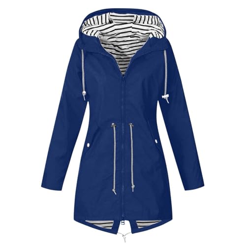 SPSMOKH Leichte Regenjacke für Damen, Kapuzenjacken, wasserdichter Regenmantel, übergroßer Windbreaker, einfarbig, Reißverschluss, Mantel mit Kapuze, 3-in-1, lange Jacken, leger, leicht, atmungsaktiv von SPSMOKH