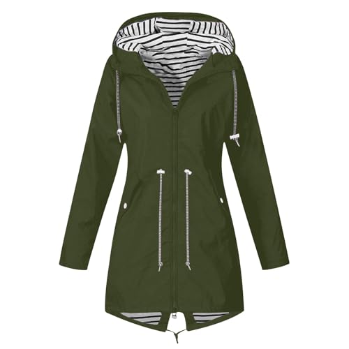 SPSMOKH Leichte Regenjacke für Damen, Kapuzenjacken, wasserdichter Regenmantel, übergroßer Windbreaker, einfarbig, Reißverschluss, Mantel mit Kapuze, 3-in-1, lange Jacken, leger, leicht, atmungsaktiv von SPSMOKH
