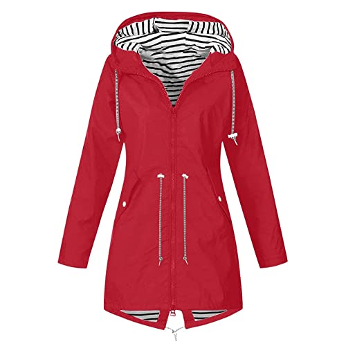 SPSMOKH Leichte Regenjacke für Damen, Kapuzenjacken, wasserdichter Regenmantel, übergroßer Windbreaker, einfarbig, Reißverschluss, Mantel mit Kapuze, 3-in-1, lange Jacken, leger, leicht, atmungsaktiv von SPSMOKH