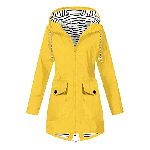 SPSMOKH Leichte Regenjacke für Damen, Kapuzenjacken, wasserdichter Regenmantel, übergroßer Windbreaker, einfarbig, Reißverschluss, Mantel mit Kapuze, 3-in-1, lange Jacken, leger, leicht, atmungsaktiv von SPSMOKH