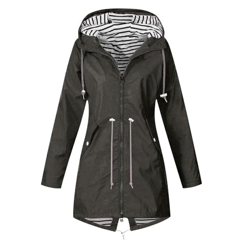 SPSMOKH Leichte Regenjacke für Damen, Kapuzenjacken, wasserdichter Regenmantel, übergroßer Windbreaker, einfarbig, Reißverschluss, Mantel mit Kapuze, 3-in-1, lange Jacken, leger, leicht, atmungsaktiv von SPSMOKH
