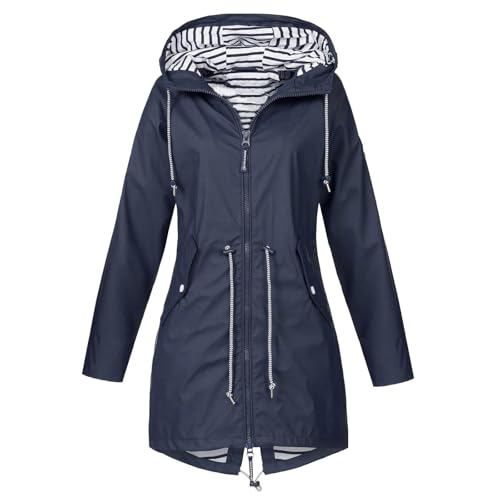 SPSMOKH Leichte Regenjacke für Damen, mit Kapuze, wasserdicht, übergroßer Windbreaker, einfarbig, Reißverschluss, Mantel mit Kapuze, 3-in-1, lange Jacken, leger, leicht, atmungsaktiv (#02 Marineblau SPSMOKH Leichte Regenjacke für Damen, mit Kapuze, wasserdicht, übergroßer Windbreaker, einfarbig, Reißverschluss, Mantel mit Kapuze, 3-in-1, lange Jacken, leger, leicht, atmungsaktiv (#02 Marineblau von SPSMOKH