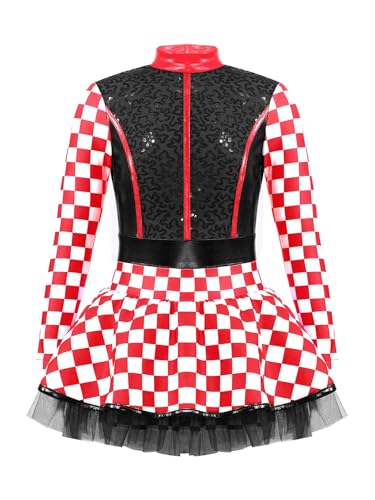 SPSMOKH Mädchen Racer Drive Kostüm Pailletten Langarm Tutu Kleid F1 Cheer Leader Dancewear (Mehrfarbig, 5-6 Jahre) von SPSMOKH