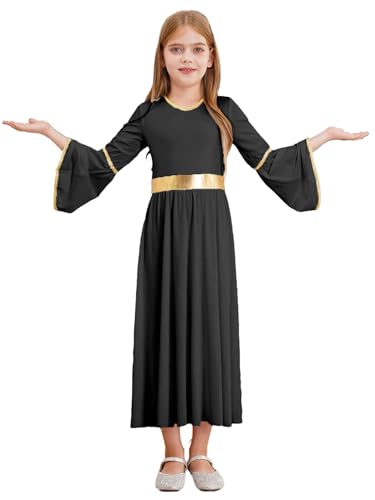 SPSMOKH Mädchen antikes griechisches Toga-Glocken-Maxikleid mit langen Ärmeln, Gold-Taille, Gebet, Tanzkleid, Schwarz, 11–12 Jahre SPSMOKH Mädchen antikes griechisches Toga-Glocken-Maxikleid mit langen Ärmeln, Gold-Taille, Gebet, Tanzkleid, Schwarz, 11–12 Jahre von SPSMOKH