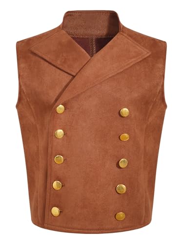 SPSMOKH Mittelalter-Weste für Kinder, Steampunk, zweireihig, Cowboys, Reit-Oberbekleidung (Braun, 13–14 Jahre) von SPSMOKH
