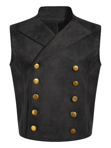 SPSMOKH Mittelalter-Weste für Kinder, Steampunk, zweireihig, Cowboys, Reit-Oberbekleidung (schwarz, 3–4 Jahre) von SPSMOKH
