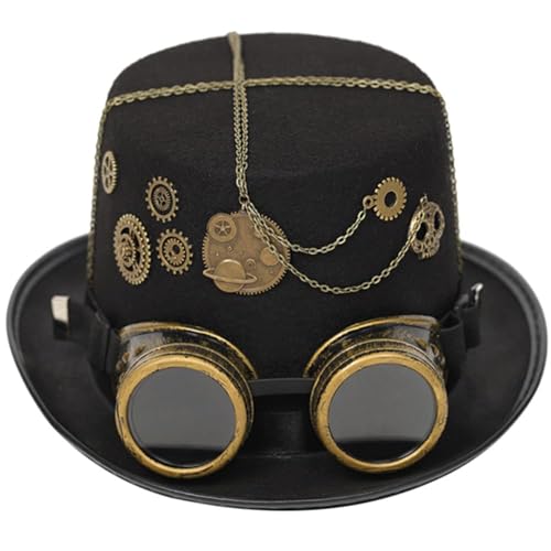 SPSMOKH Mittelalterlich Steampunk Hut Steampunk Zylinder Hut mit Brille und Ausrüstung Unisex Magische Hüte Halloween Cosplay Kopfschmuck (56-60CM, 2) von SPSMOKH