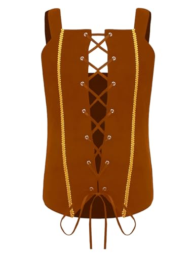 SPSMOKH Mittelalterliche Weste für Kinder, Mädchen, Piratenkönigin, breite Träger, Weste, Oberteil, Renaissance-Mantel (braun, 15–16 Jahre) von SPSMOKH