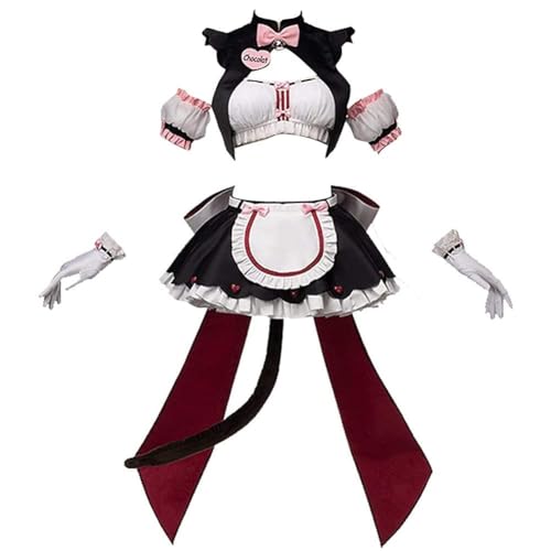 SPSMOKH Nekopara Cosplay Kostüm Maid Dress Uniform Chocola Vanilla Anime Sweet Kawaii Kostüm Lolita Dress Furry Cat Ear Gloves Socken Set (1, 3XL) von SPSMOKH