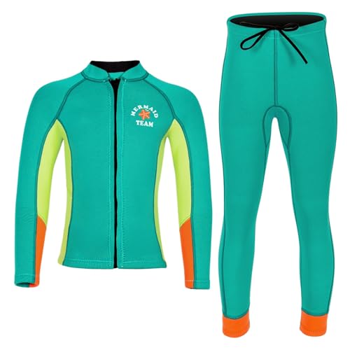 SPSMOKH Neopren-Neoprenanzüge für Kinder, zweiteilig, Kompressions-Thermo-Badeanzüge, Reißverschluss-Shirts mit Leggings, Grün, 5–6 Jahre von SPSMOKH