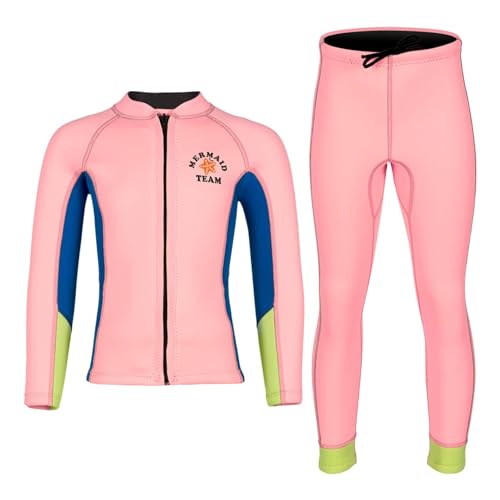 SPSMOKH Neopren-Neoprenanzüge für Kinder, zweiteilig, Kompressions-Thermo-Badeanzüge, Reißverschluss-Shirts mit Leggings (Rosa, 11–12 Jahre) von SPSMOKH