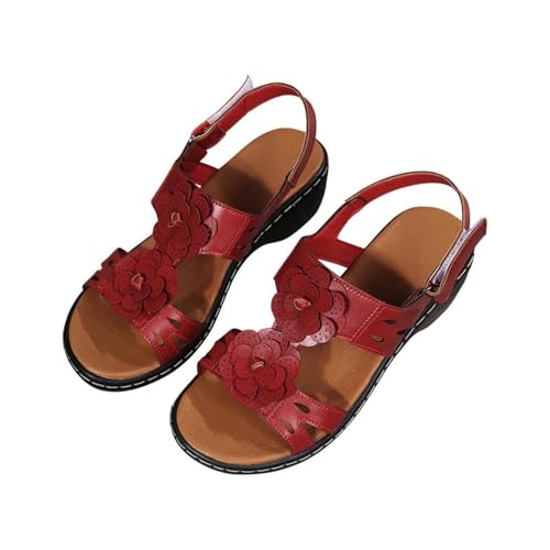 SPSMOKH Orthopädische Sandalen für Damen, Keilsandalen für den Sommer, elegant, lässig, bequem, elegant, für Damen, Outdoor-Sport, Wandern, Rot, Größe 37 von SPSMOKH