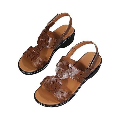SPSMOKH Orthopädische Sandalen für Damen, Keilsandalen für den Sommer, elegant, lässig, bequem, elegant, für Damen, Outdoor-Sport, Wandern (Braun, Größe 40) von SPSMOKH