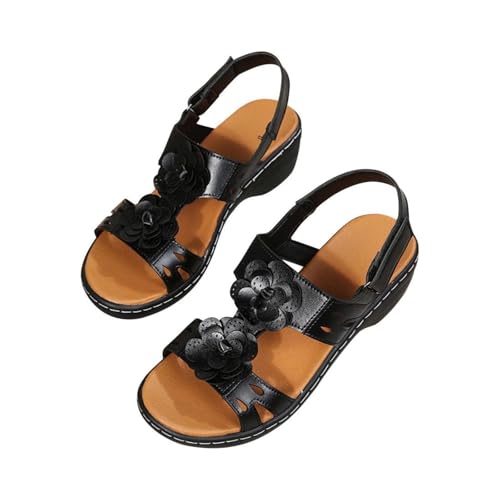 SPSMOKH Orthopädische Sandalen für Damen, Keilsandalen für den Sommer, elegant, lässig, bequem, elegant, für Damen, Outdoor-Sport, Wandern (Schwarz, Größe 40) von SPSMOKH