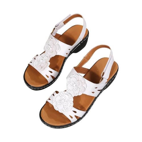 SPSMOKH Orthopädische Sandalen für Damen, Keilsandalen für den Sommer, elegant, lässig, bequem, elegant, für Damen, Outdoor-Sport, Wandern (Weiß, Größe 39) von SPSMOKH