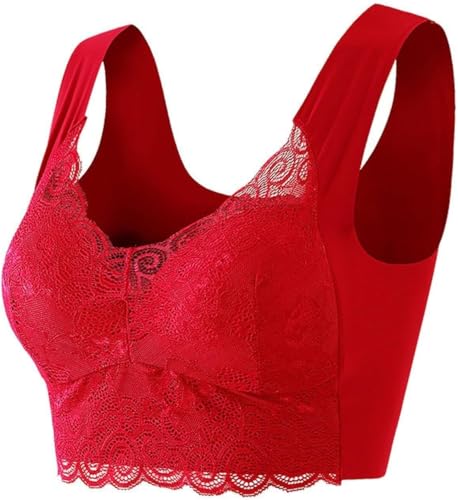 SPSMOKH Push-up-BHs für den Alltag, bequem, kabellos, Stütz-BHs, Komfort, Spitzenbesatz, drahtlos, gepolsterter BH, volle Körbchen, nahtlos, vollständige Abdeckung, bügelfrei, fest (Rot, Größe 4XL) SPSMOKH Push-up-BHs für den Alltag, bequem, kabellos, Stütz-BHs, Komfort, Spitzenbesatz, drahtlos, gepolsterter BH, volle Körbchen, nahtlos, vollständige Abdeckung, bügelfrei, fest (Rot, Größe 4XL) von SPSMOKH