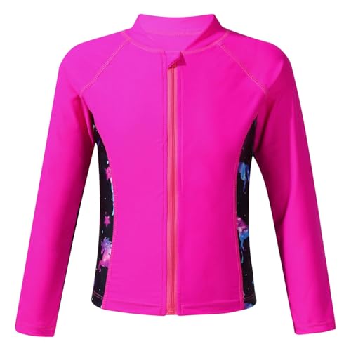 SPSMOKH Rashguard-Shirts für Kinder, Mädchen, LSF 50+, Schwimmmantel, Reißverschluss, athletisches Tank-Top, Hemden (Hot Pink, 15–16 Jahre) von SPSMOKH