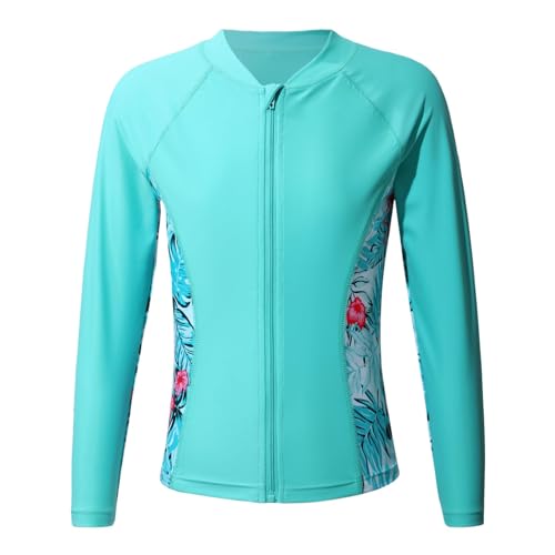 SPSMOKH Rashguard-Shirts für Kinder, Mädchen, LSF 50+, mit Reißverschluss, athletisches Tank-Top, Hemden (Minzgrün, 15–16 Jahre) von SPSMOKH