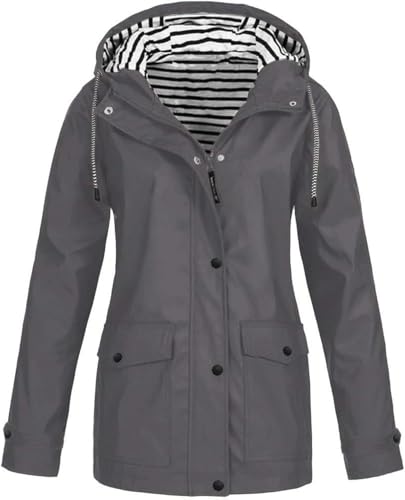 SPSMOKH Regenjacke für Damen, leicht, wasserdicht, mit Kapuze, Regenmantel, einfarbig, Reißverschluss, Softshell-Jacke, lässiger lockerer Trenchcoat, übergroß, Camping, Windbreaker zum Radfahren SPSMOKH Regenjacke für Damen, leicht, wasserdicht, mit Kapuze, Regenmantel, einfarbig, Reißverschluss, Softshell-Jacke, lässiger lockerer Trenchcoat, übergroß, Camping, Windbreaker zum Radfahren von SPSMOKH