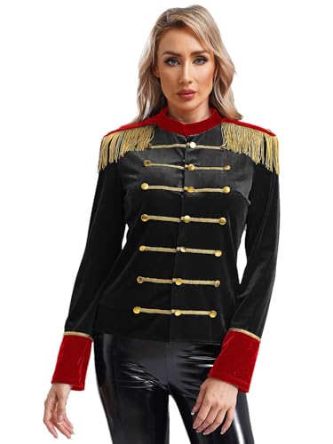 SPSMOKH Ringmaster Tanzkostüm für Erwachsene, mittelalterlich, langärmelig, Quaste, Jacke, mittelalterlicher Kurzmantel (Schwarz, XXL) von SPSMOKH