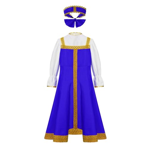 SPSMOKH Russisches Mädchenkostüm, traditionelles Volkstanz-Prinzessinnenkleid mit Kopfbedeckung für Halloween (Blau, 11-12 Jahre) von SPSMOKH